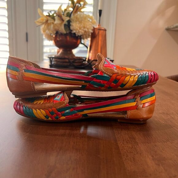 Colorful Woven Leather Huarache Flats Women’s 7 Mexican Artisan Slip-On Sandals - Picture 3 of 7